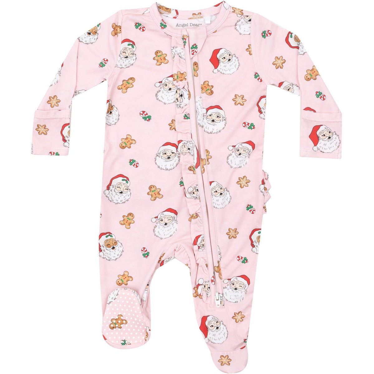 Angel Dear Vintage Santas Pink 2-Way Ruffle Zipper Footie