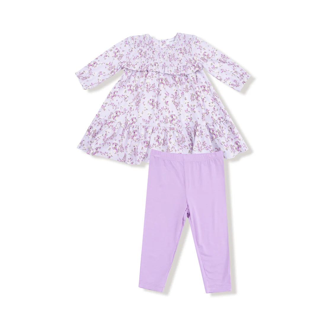 Angel Dear Smocked Ruffle Long Sleeve Tiered Dress + Leggings II Sweet Dream Florals