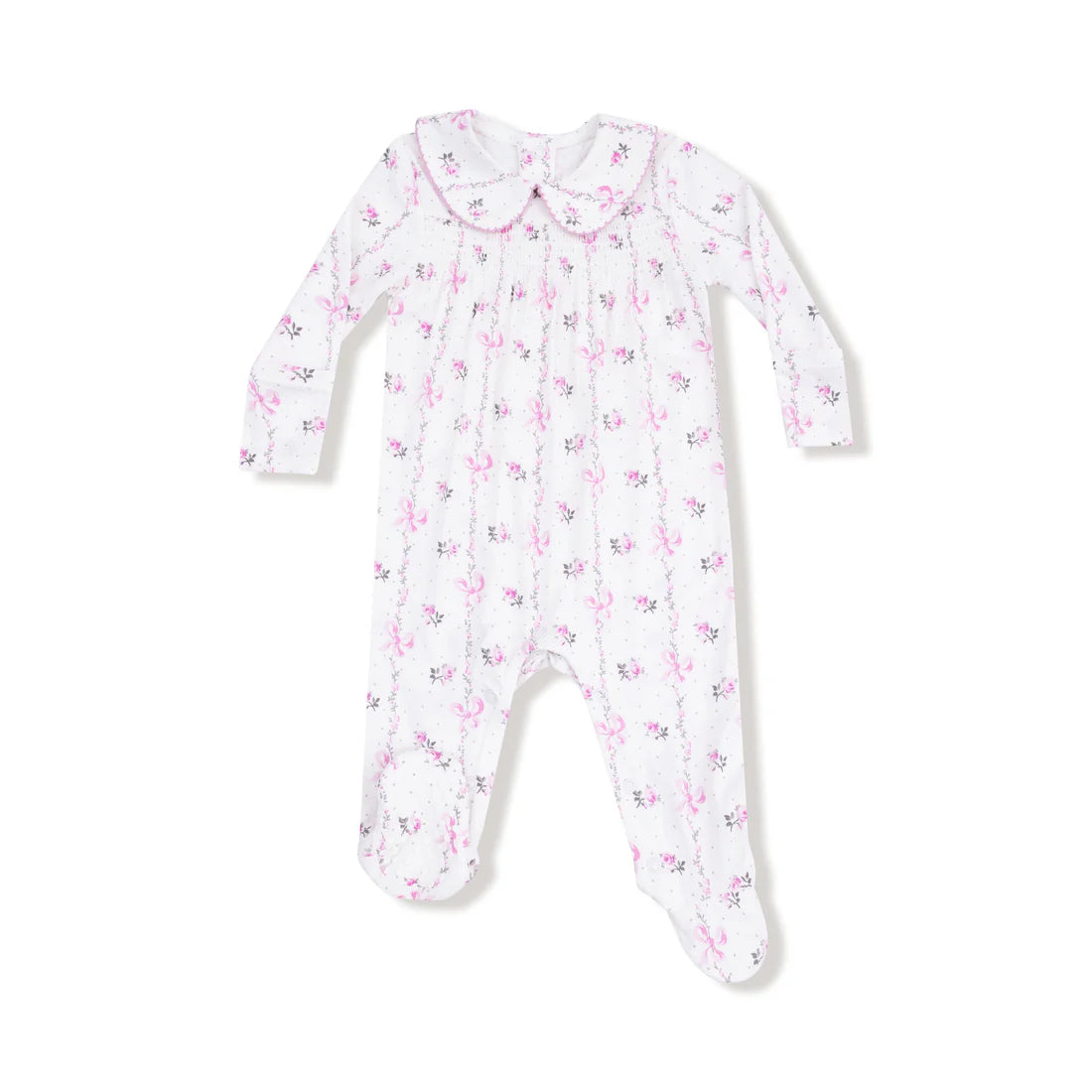 Angel Dear Smocked Peter Pan Snap Footie II Dainty Buds and Bows Stripe