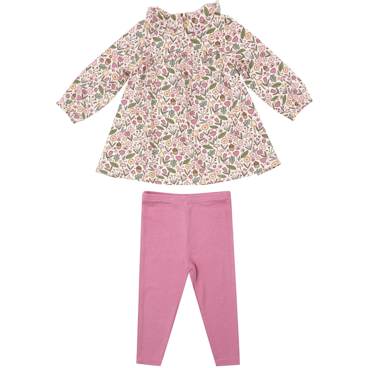 Angel Dear Acorn Floral Peter Pan Ruffle Collar Dress and Ribbed Leggings