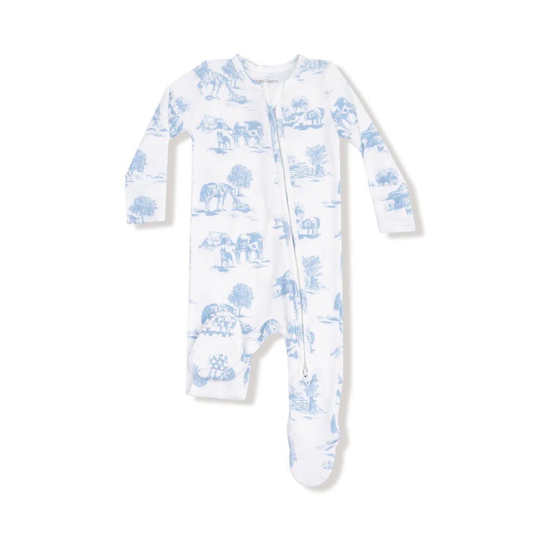 Angel Dear 2 Way Zipper Footie II Farm Toile - Blue