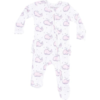 Angel Dear Bubbly Whale Pink Ribbed 2-Way ZipperRuffle Back Footie