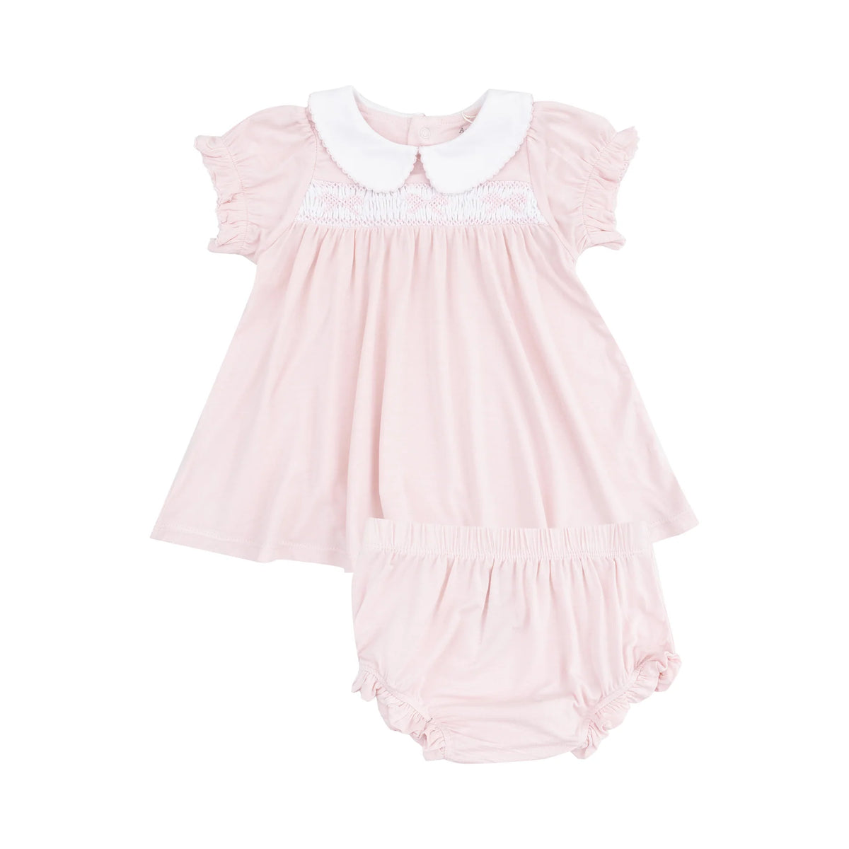 Angel Dear Solid Classic Pink Smocked Peterpan Collar Dress & Ruffle Leg Bloomer