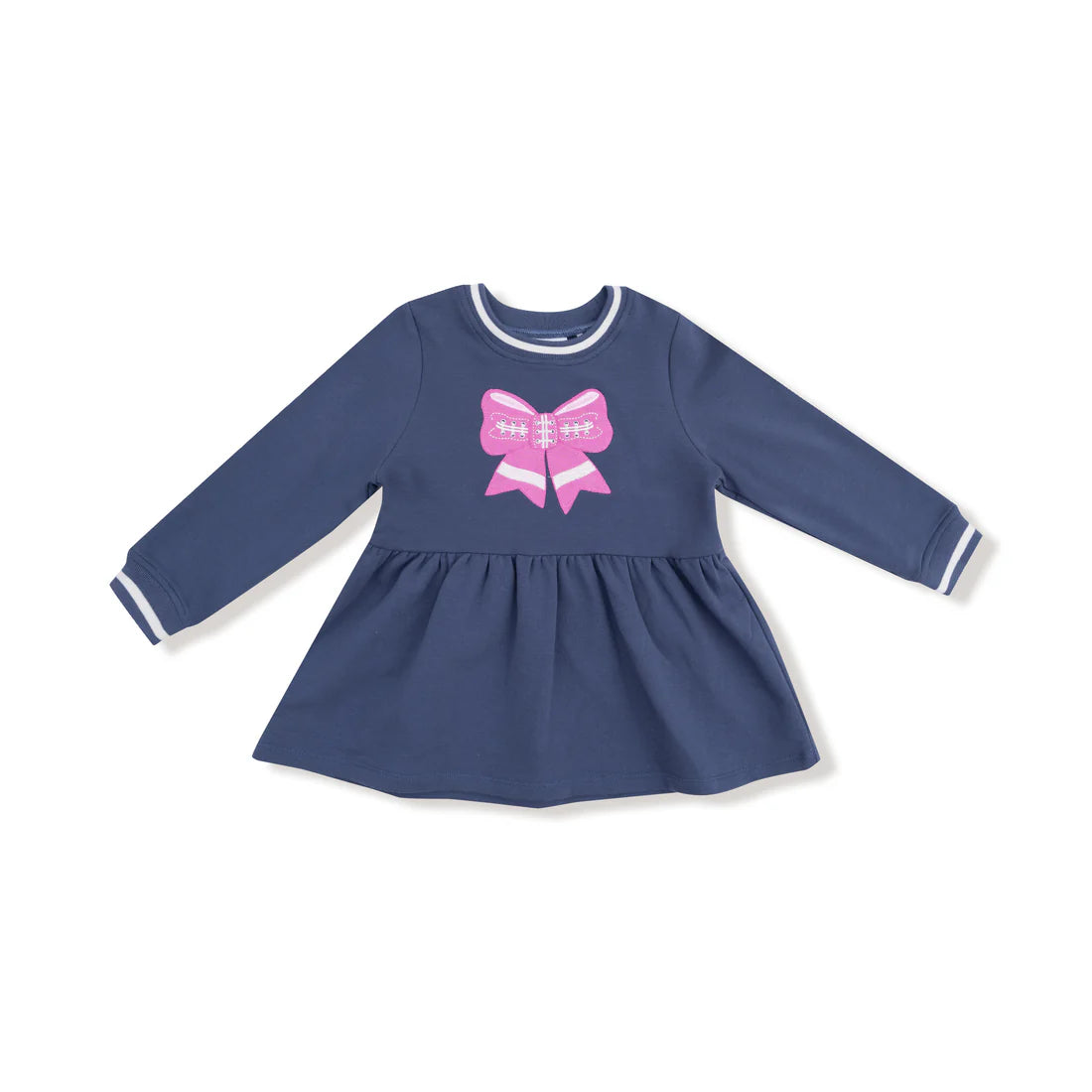 Angel Dear Varsity - Vintage Indigo  Pink Bow French Terry Dress