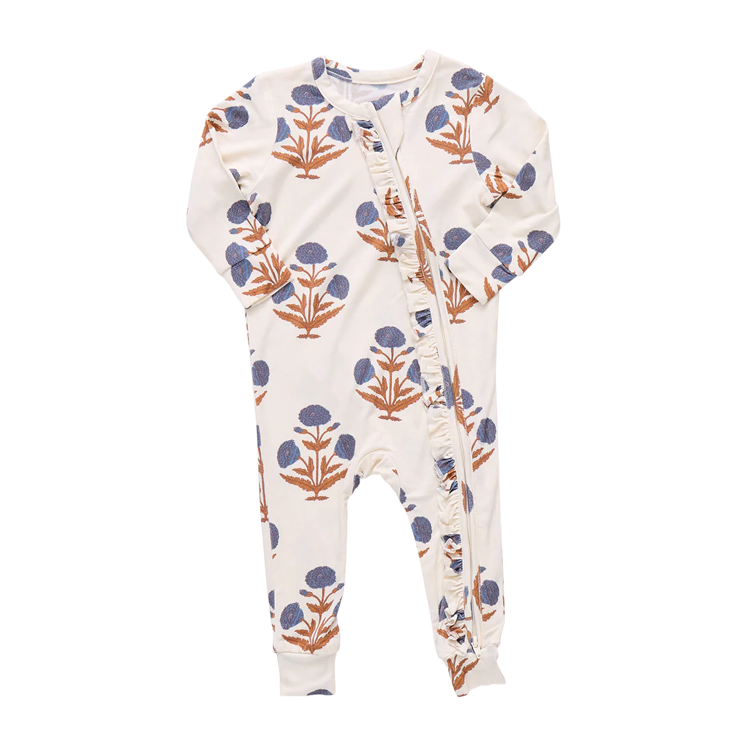 Pink Chicken Baby Ruffle Bamboo Romper II Dandelion