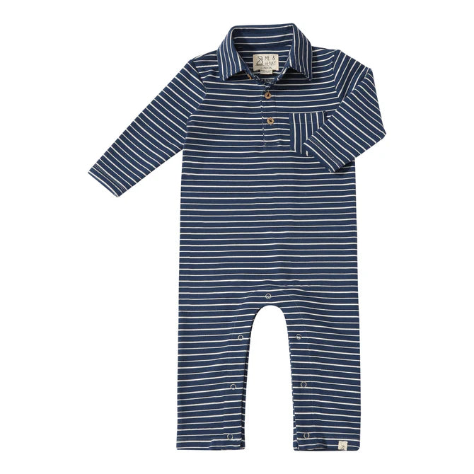 Me and Henry Kingston Navy and White Double Stripe Polo Romper