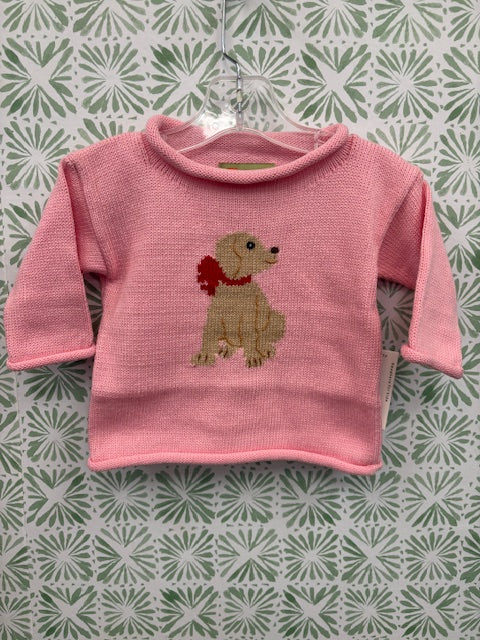 Claver Pink Sweater with Tan Dog