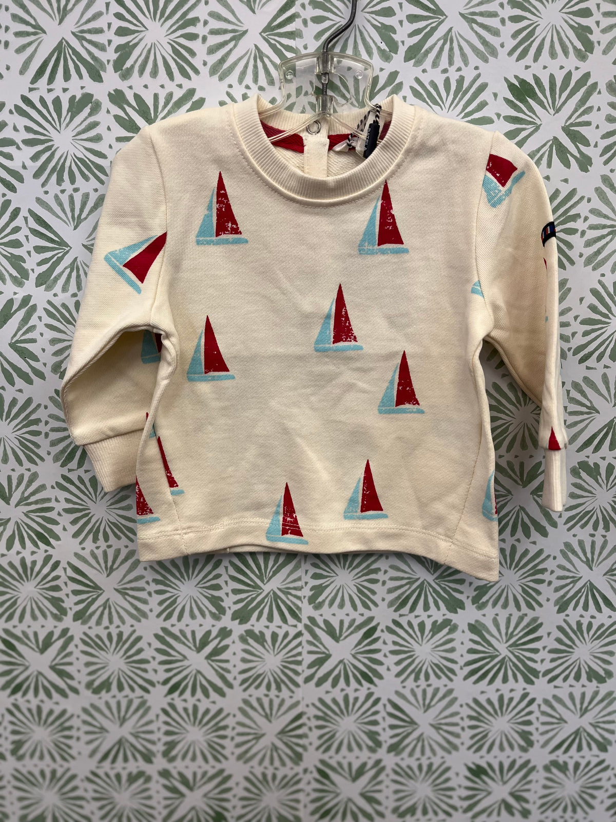 Batela Long Sleeve Cream Sweatshirt with Red and Blue Sailboats