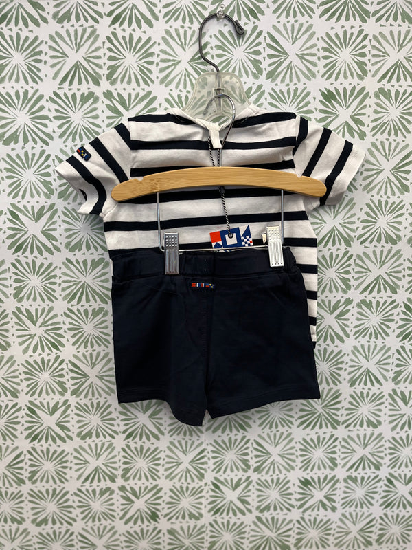Batela Navy and White Stripe Nautical Outfit with Red Sailboat
