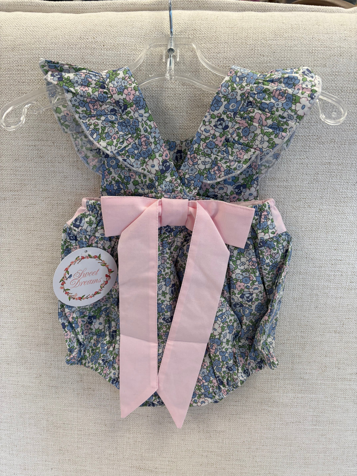 Sweet Dreams Blue and Pink Floral Print Bow Back Bubble