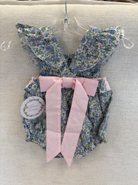 Sweet Dreams Blue and Pink Floral Print Bow Back Bubble