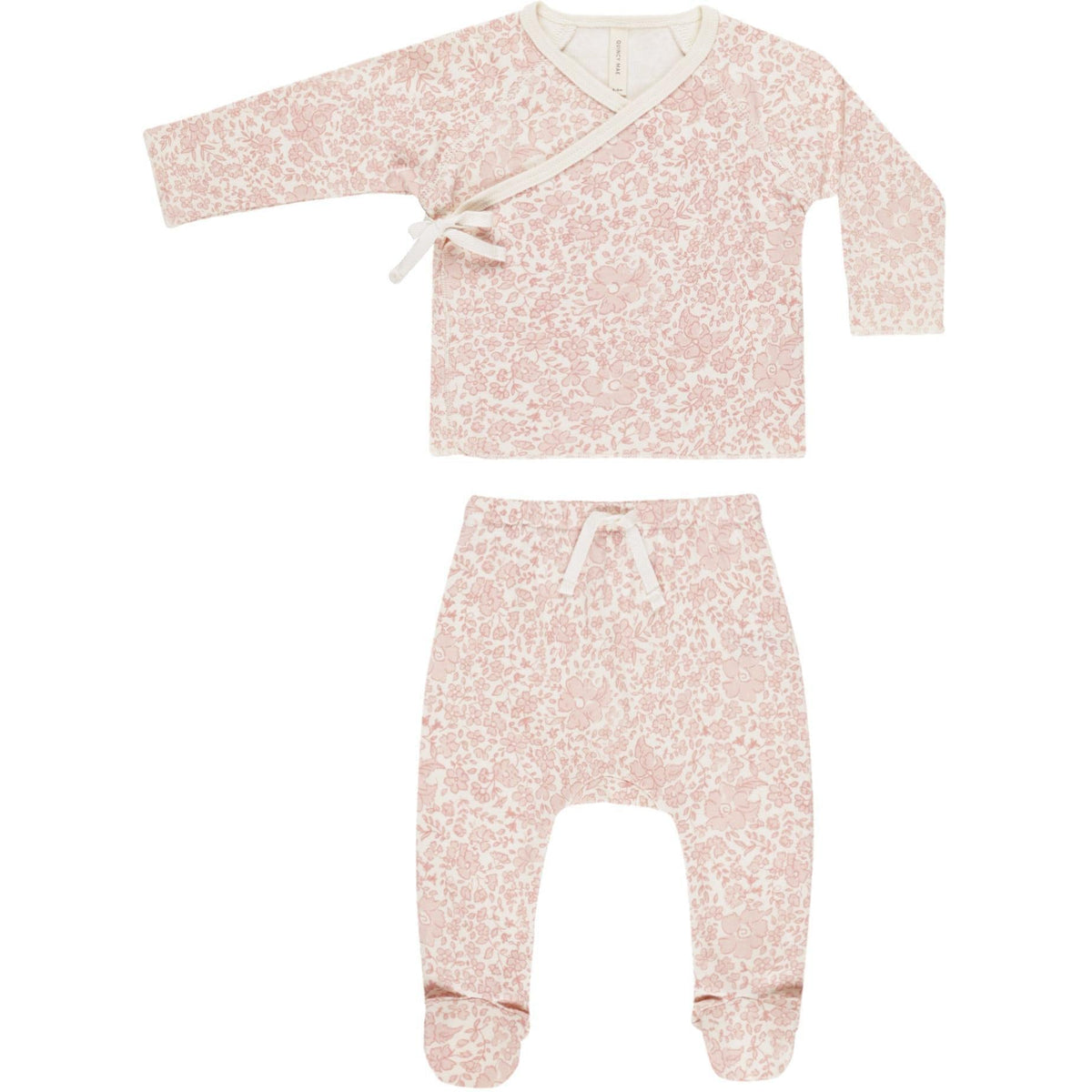 Quincy Mae Wrap Top + Footed Pant Set || Pink Blossom