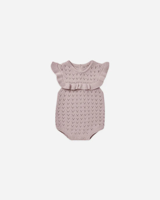 Quincy May I Pointelle Ruffle Romper || Lavender