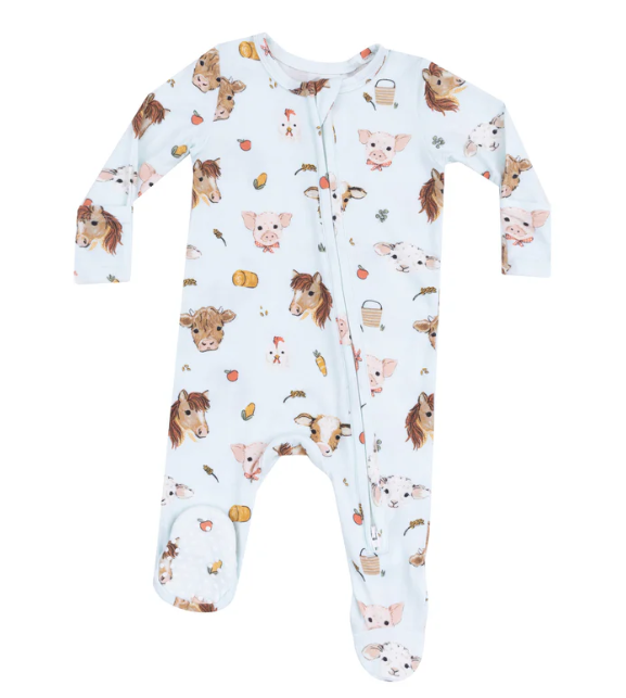 Angel Dear Vintage Animal Faces Blue 2-Way Zipper Footie