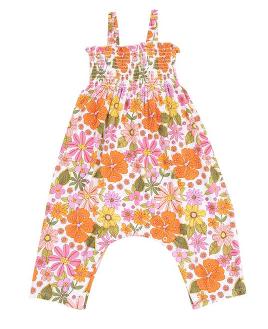 Angel Dear Boho Beachy Floral Tie Strap Smocked Romper