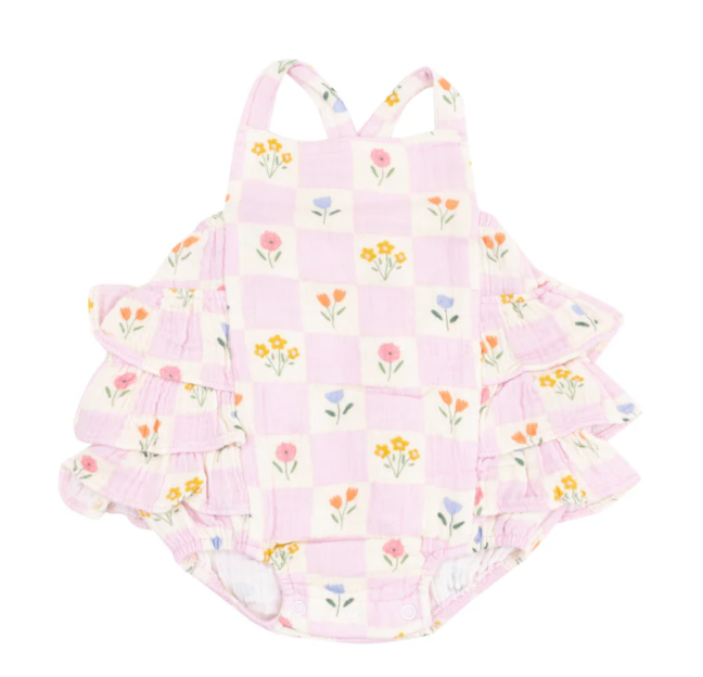 Angel Dear Ruffle Sunsuit - Floral Check