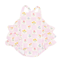 Angel Dear Ruffle Sunsuit - Floral Check