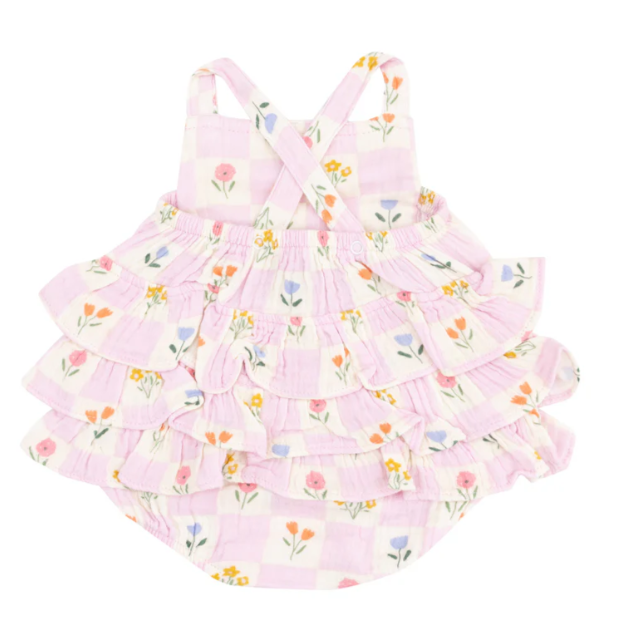 Angel Dear Ruffle Sunsuit - Floral Check