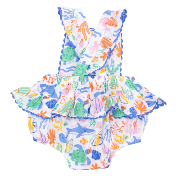 Angel Dear Ric-Rac Ruffle Sunsuit - Colorful Reef