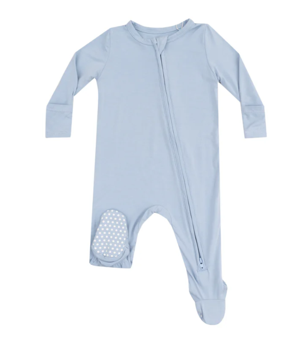 Angel Dear 2 Way Zipper Footie - Solid Blue Fog