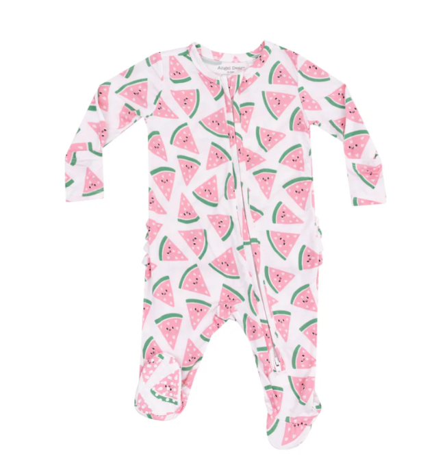 Angel Dear 2 Way Zipper Ruffle Back Footie - Watermelon Hearts