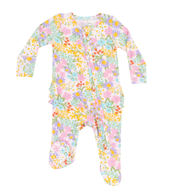 Angel Dear 2 Way Zipper Ruffle Back Footie- Amelia Floral