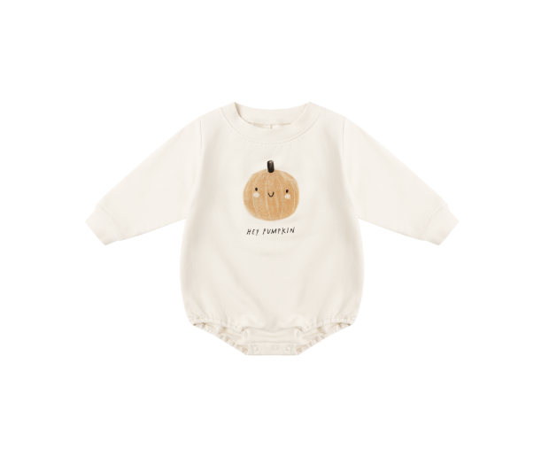 Quincy Mae Crewneck Bubble Romper II Pumpkin