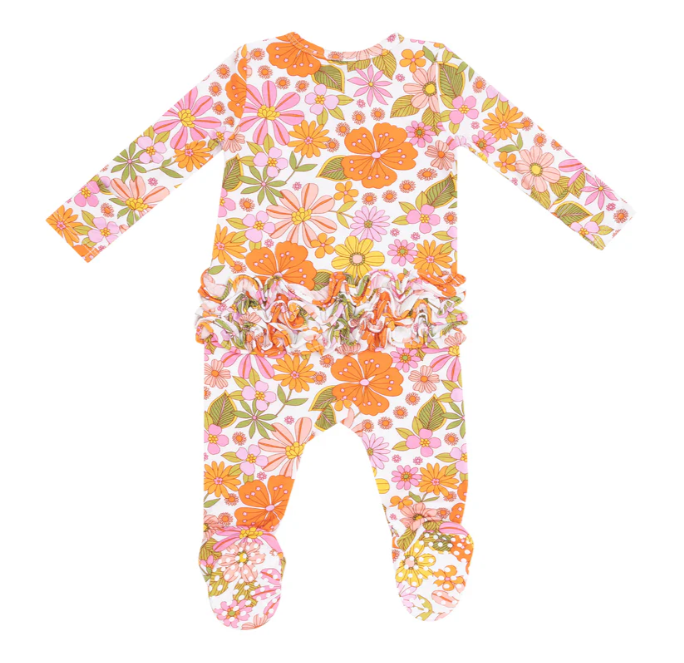 Angel Dear 2 Way Zipper Ruffle Back Footie - Boho Beachy Floral