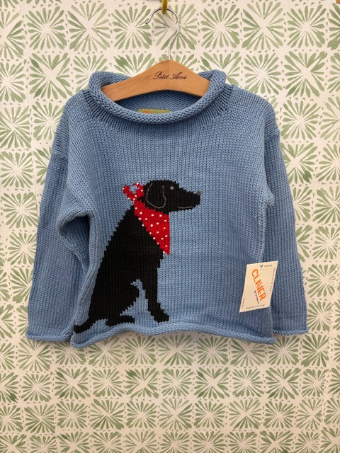 Claver Black Lab w/ Bandana Sweater II Chambray