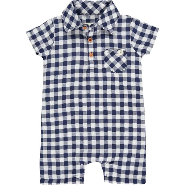 Me & Henry Navy Plaid Polo Romper