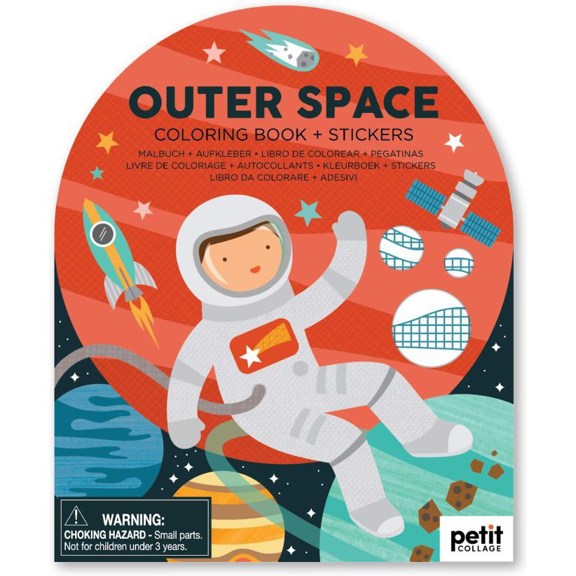 Petit Collage Coloring Book With Stickers: Outer Space