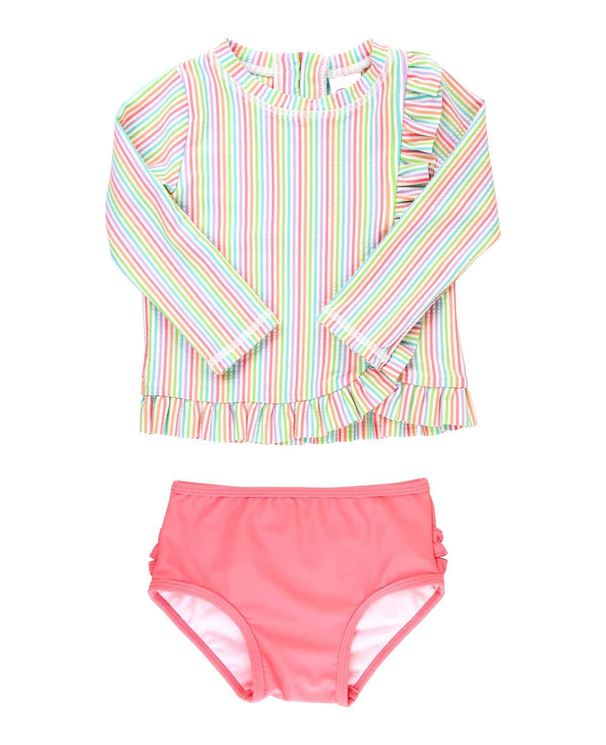Ruffled Butts - Ruffled Long Sleeve Rash Guard 2-Piece Swimsuit