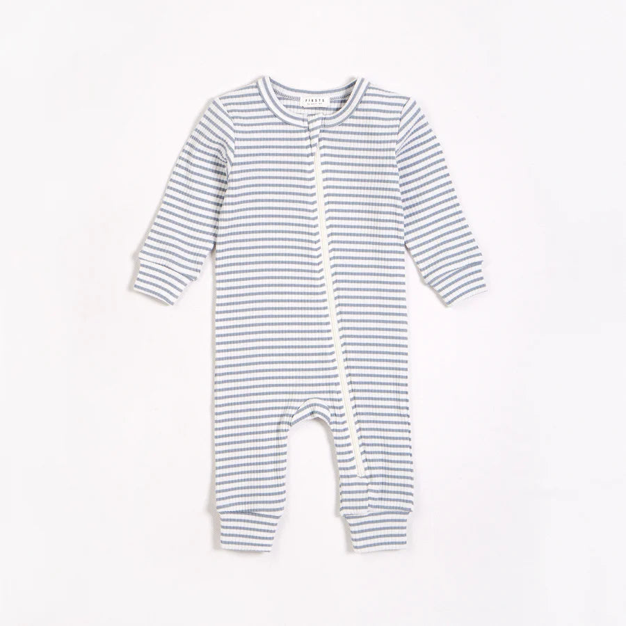 Petit Lem Barely Blue Striped Modal Rib Sleeper