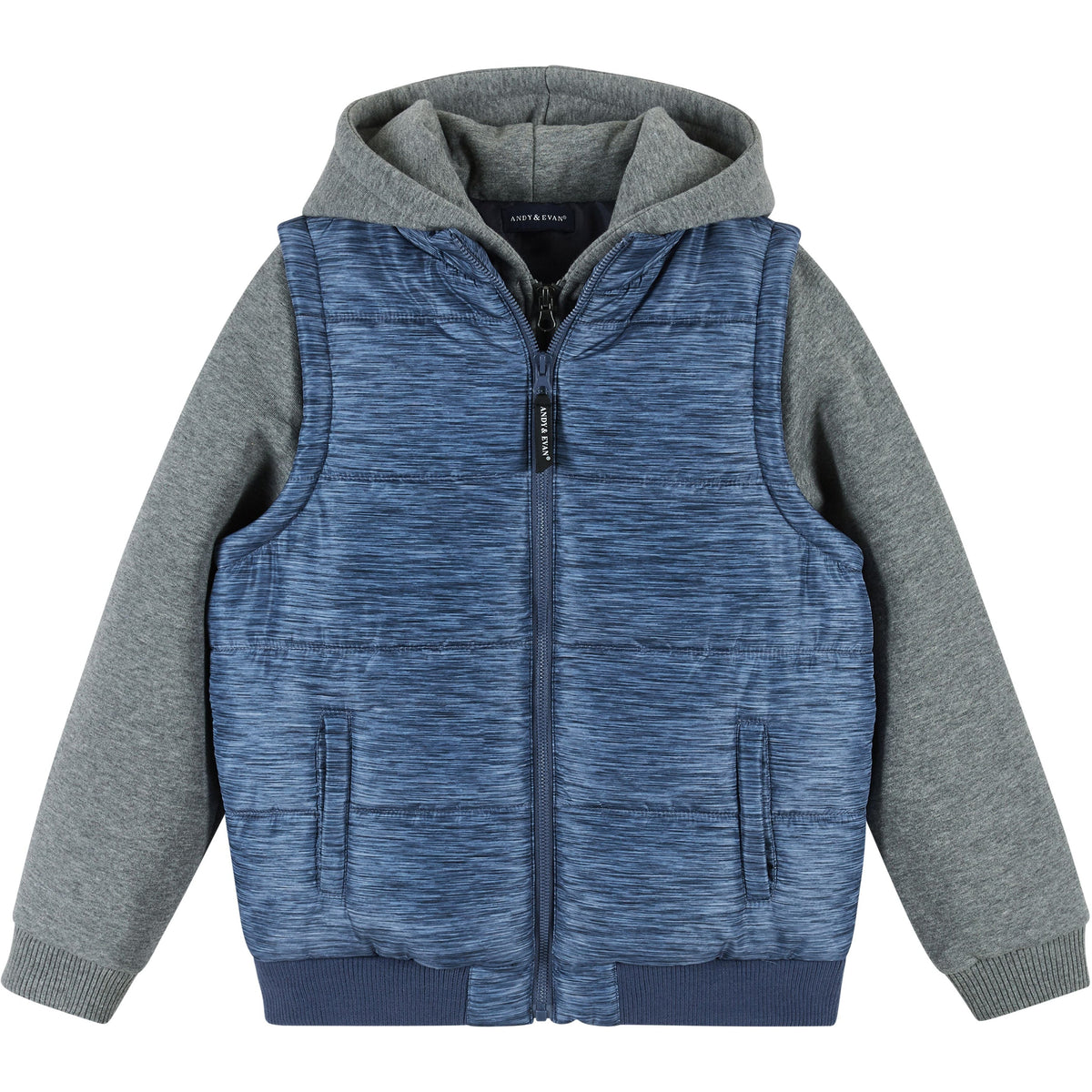 Andy & Evan Textured Blue & Grey Hoodie/Vest Combo