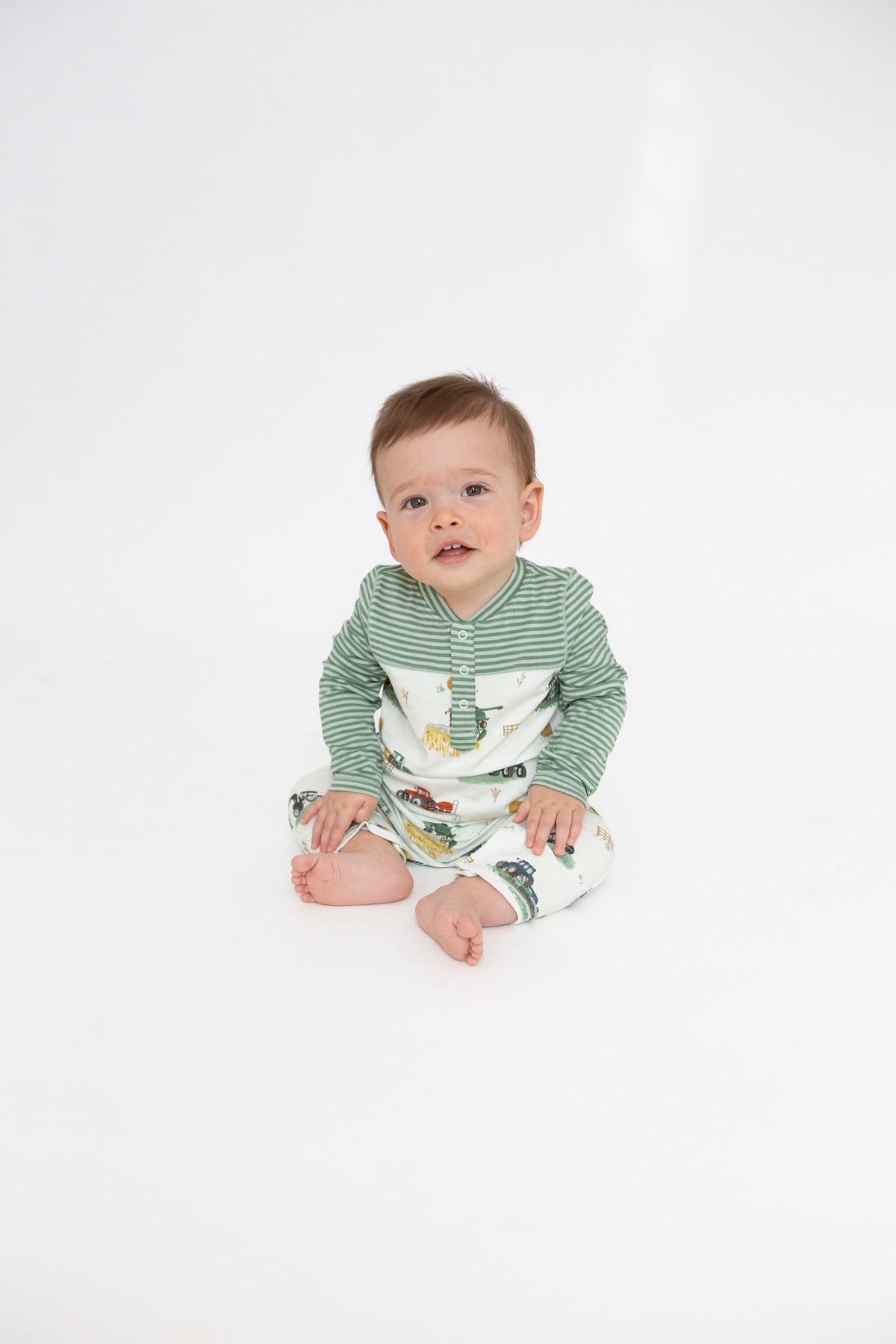 Angel Dear Farm Machines Romper with Contrast Sleeve