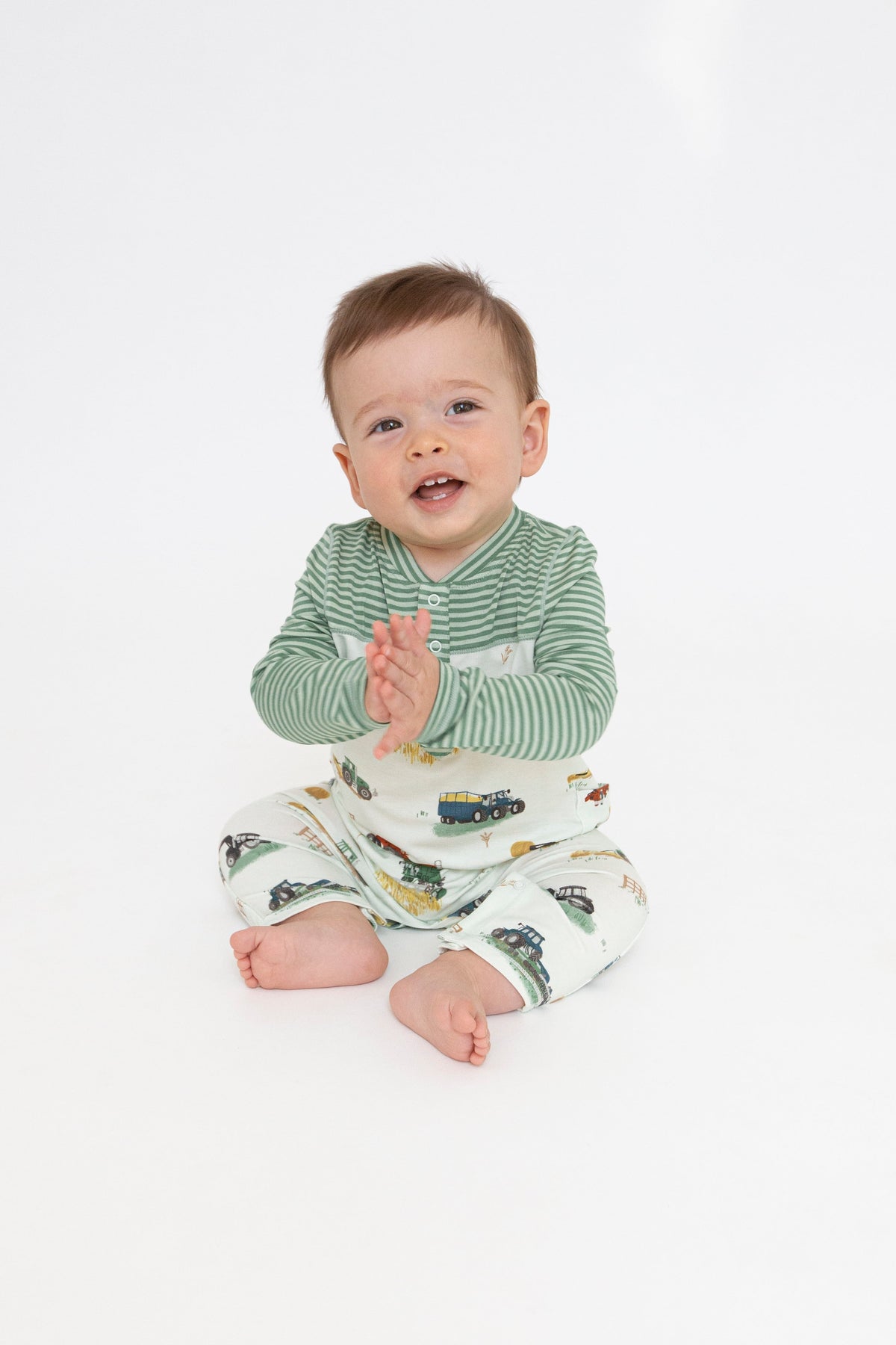 Angel Dear Farm Machines Romper with Contrast Sleeve