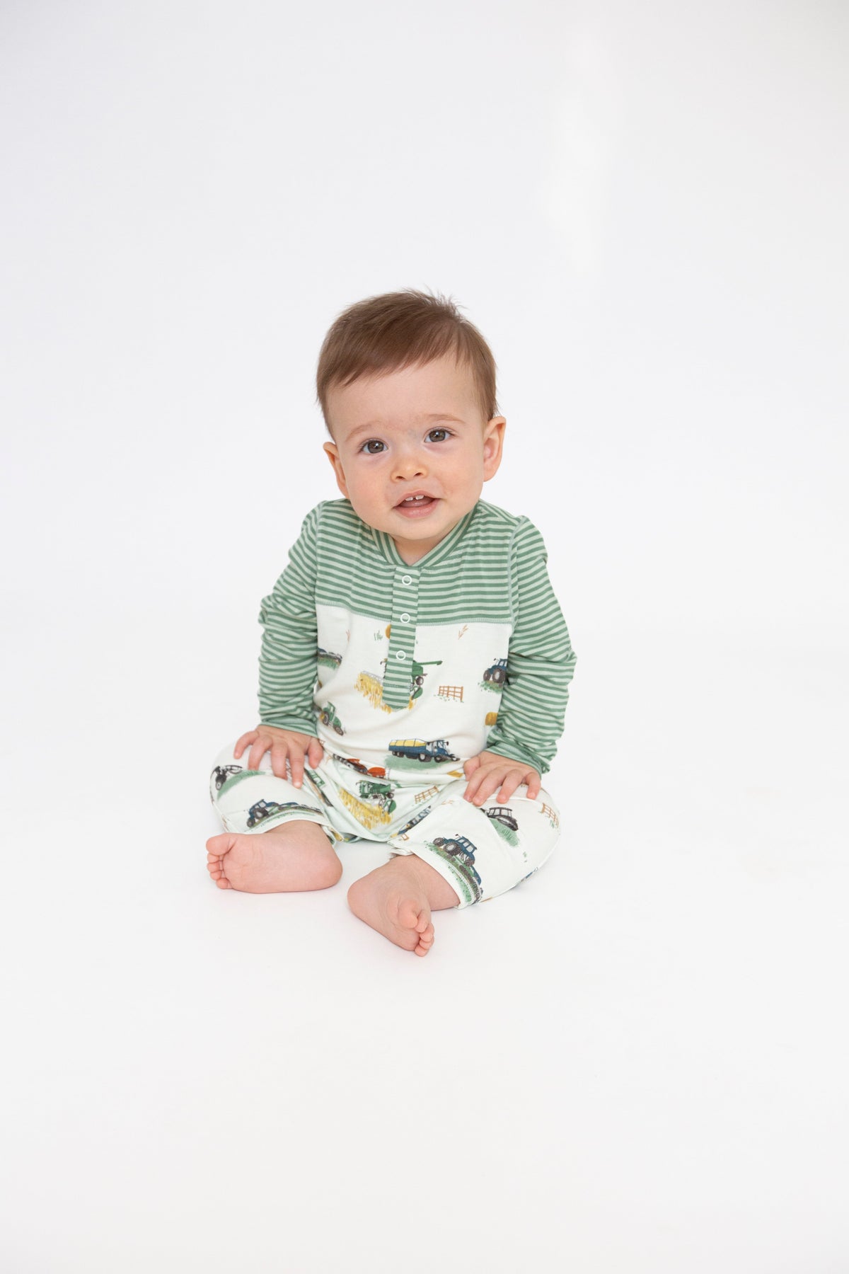 Angel Dear Farm Machines Romper with Contrast Sleeve