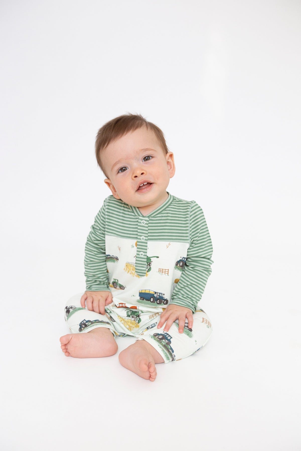Angel Dear Farm Machines Romper with Contrast Sleeve