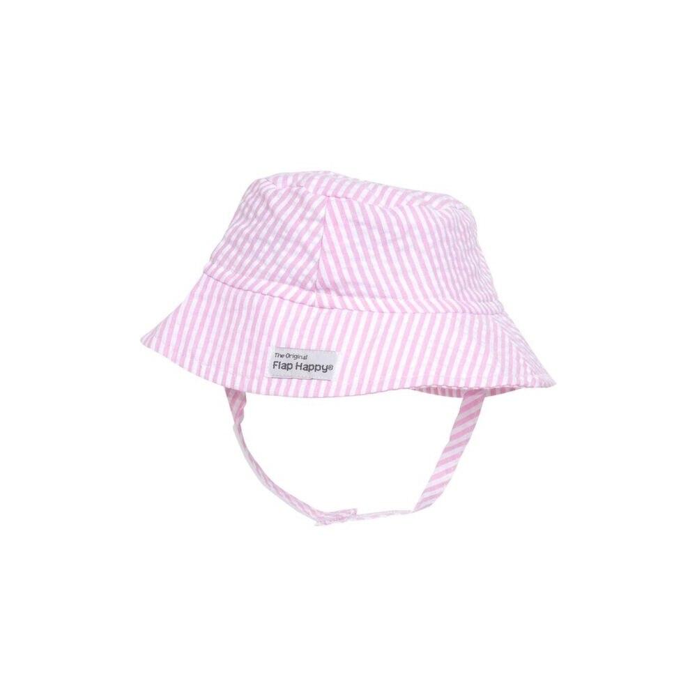 Flap Happy UPF 50+ Bucket Hat - Pink Seersucker
