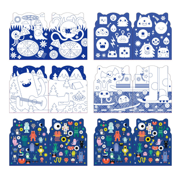 Petit Collage Coloring Book with Stickers: Monsters