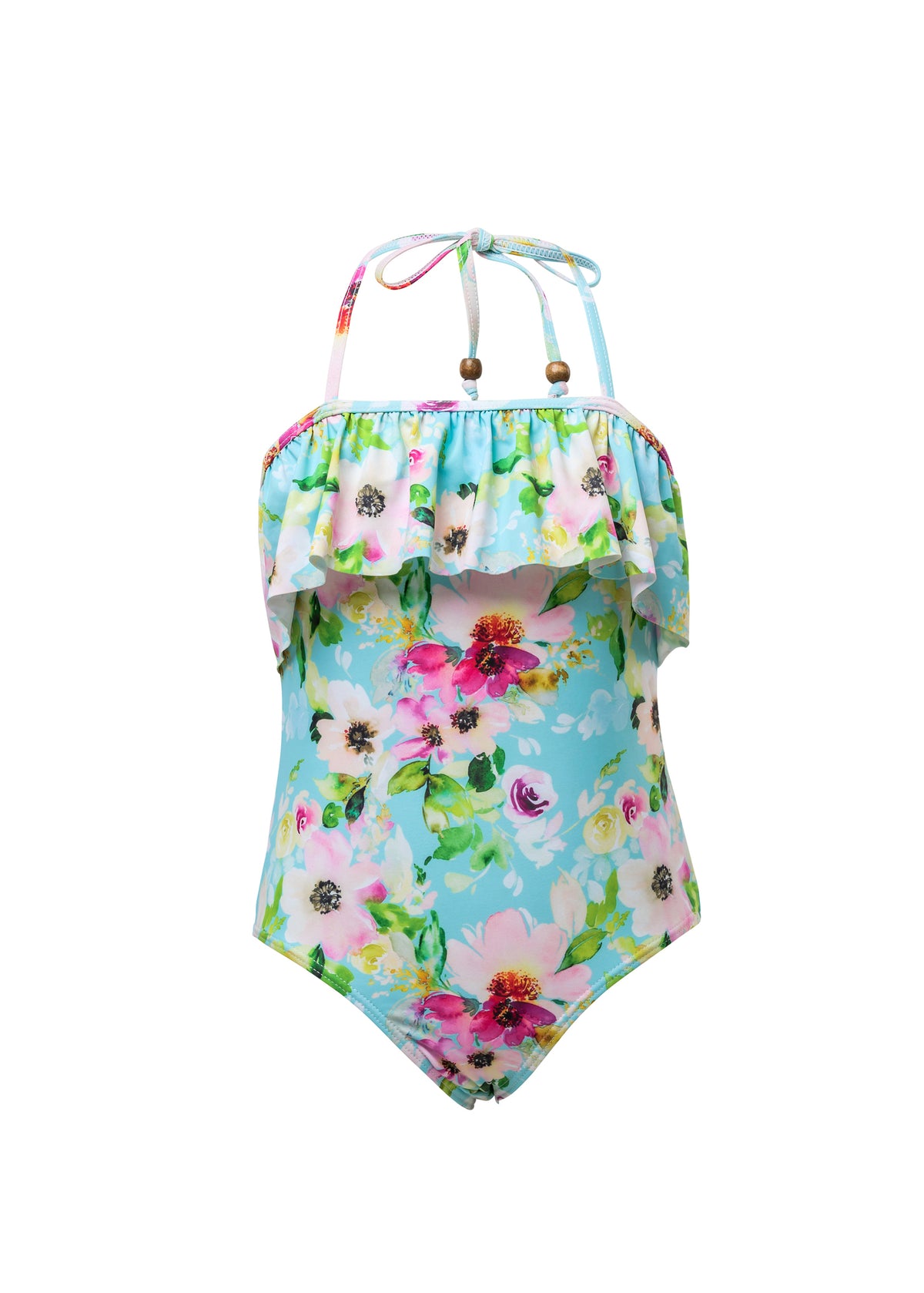 Snapper Rock WATERCOLOR FLORAL FRILL HALTER SWIMSUIT