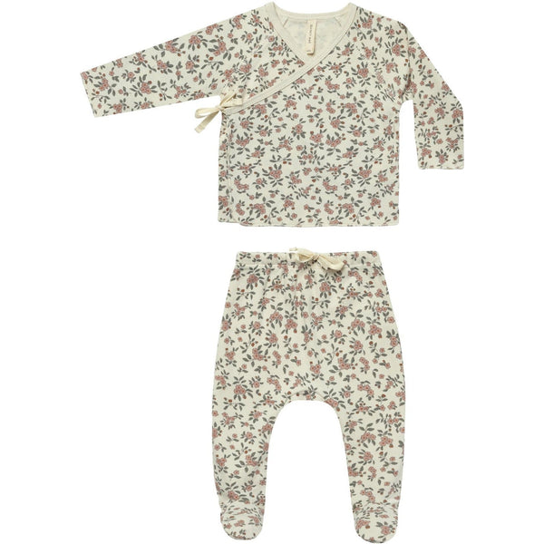 Wrap Top + Footed Pant Set - Flower Field