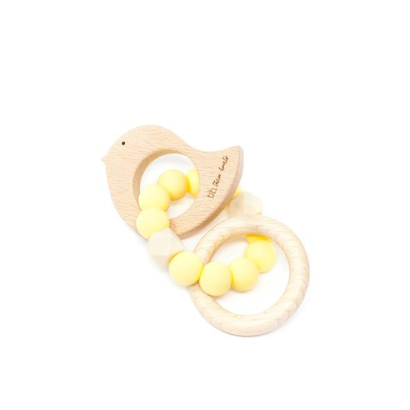 Three Hearts Dove Rattle-Butter Yellow - BPA Free Silicone & Beech Wood