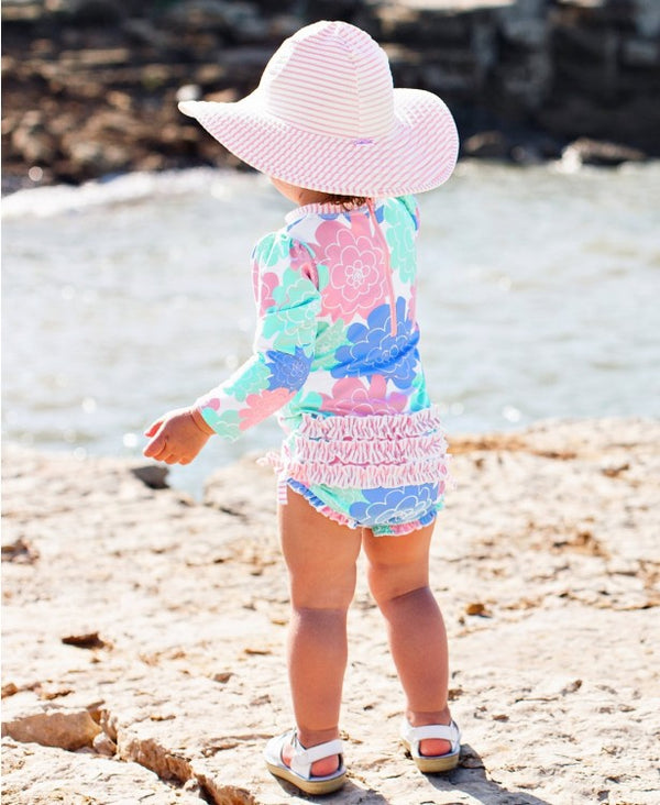 Ruffle Butts Pink Seersucker Swim Hat