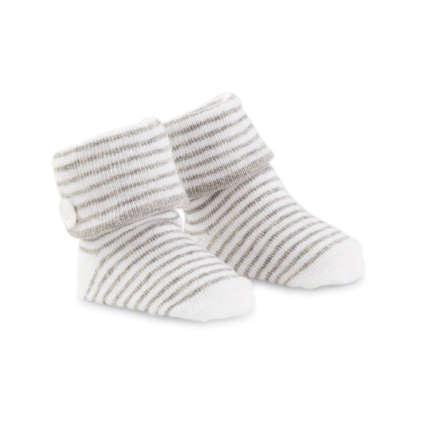 Mudpie Gray Striped Button Baby Socks