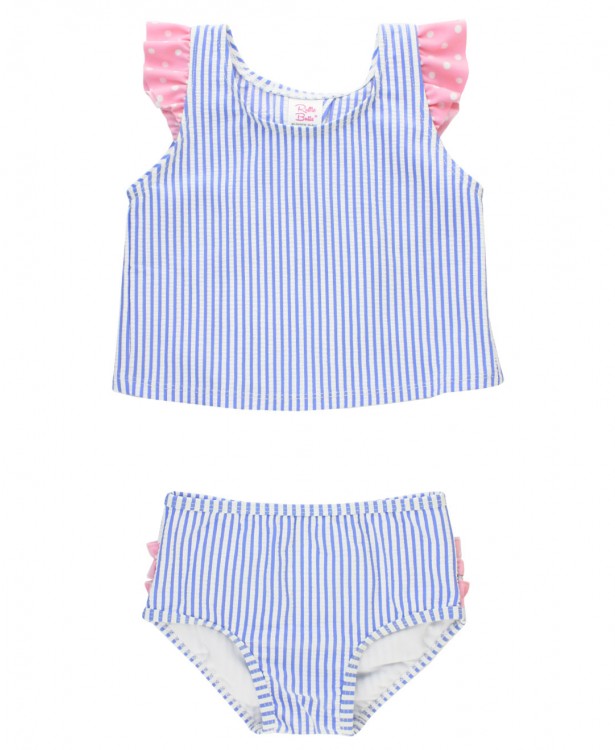 Ruffle Butts Periwinkle Blue Seersucker Tulip Back