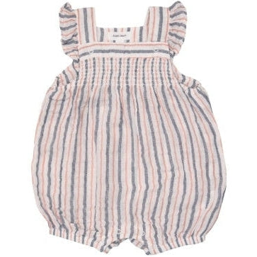 Angel Dear Nautical Ticking Stripe Smocked Overall Shortie