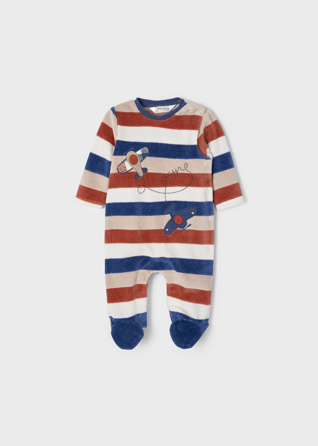 Mayoral Striped Velvet Footed One-Piece