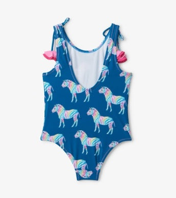 Hatley Rainbow Zebra Shoulder Bow Swimsuit