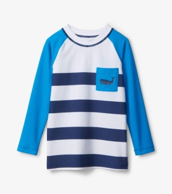 Hatley Whale Stripes Long Sleeve Pocket Rashguard